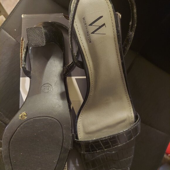 Worthington Black Crocodile Open Toe Sling Back Sandals - Picture 3 of 5